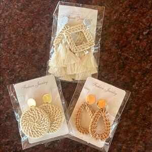 Set of Three Woven Earrings with Tassels